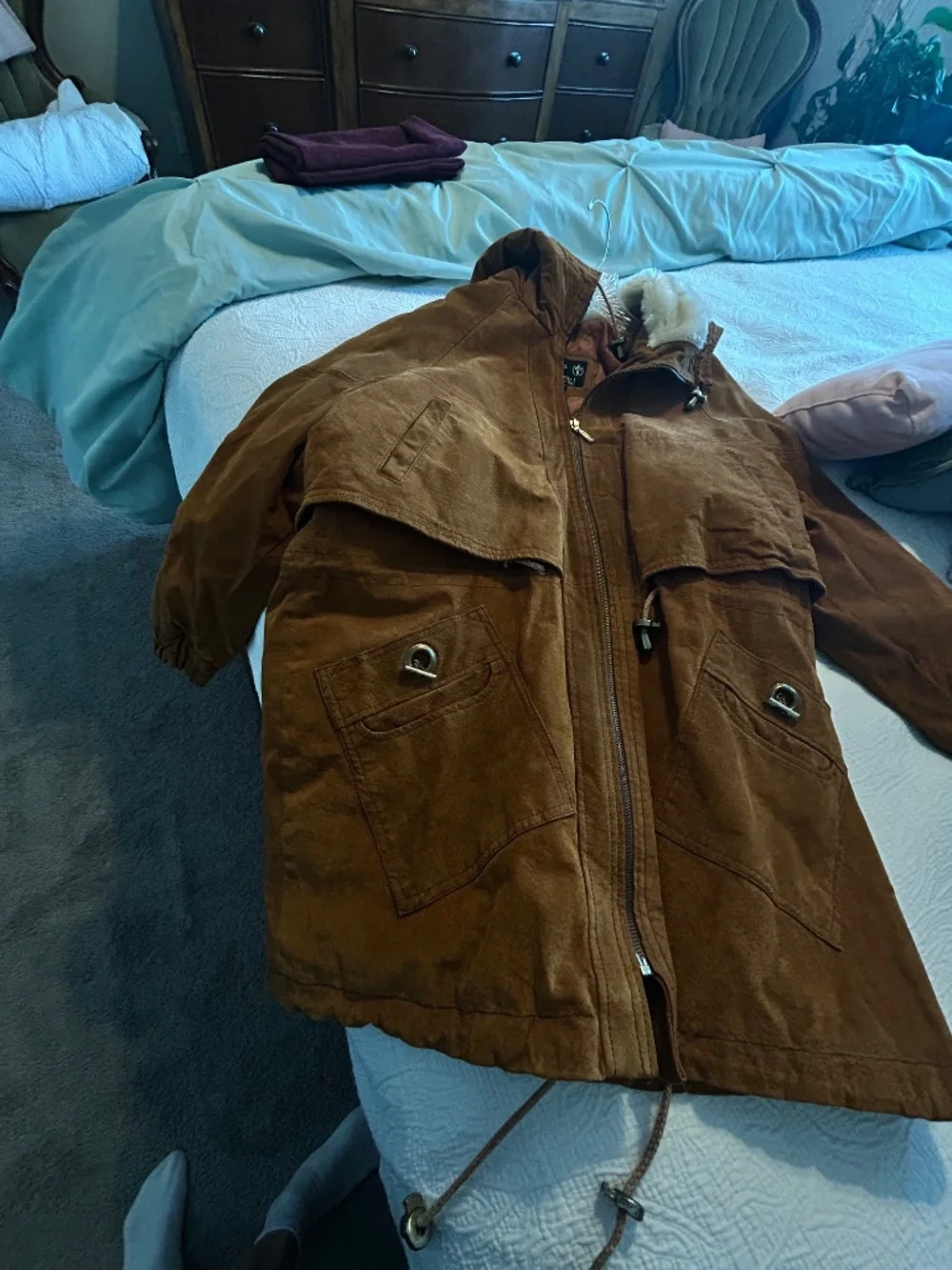 Vintage Marco Moroni Brown Leather Suede Coat Boho with Hood Medium - Picture 7 of 13